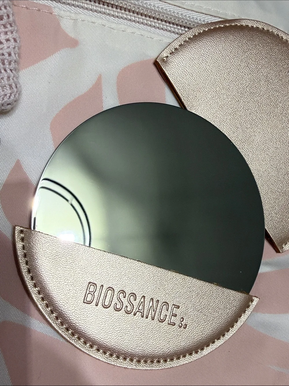 BUNDLE Biossance Pink and White Leaf-Print Cosmetic Pouch
